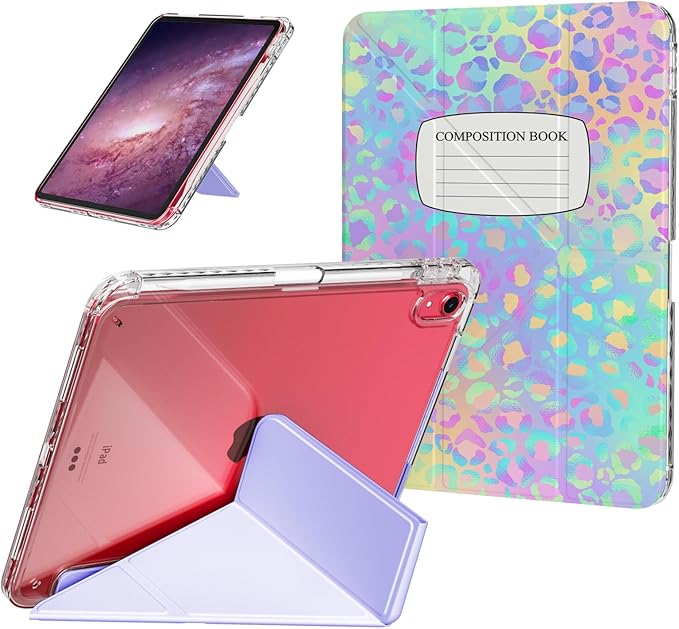 Origami Case for iPad (A16) 11th Generation 11 Inch 2025, iPad 10th Generation Case 10.9 2022 Cover with Pencil Holder, Clear Back Cover Multi-Angle Trifold Stand, Composition Book