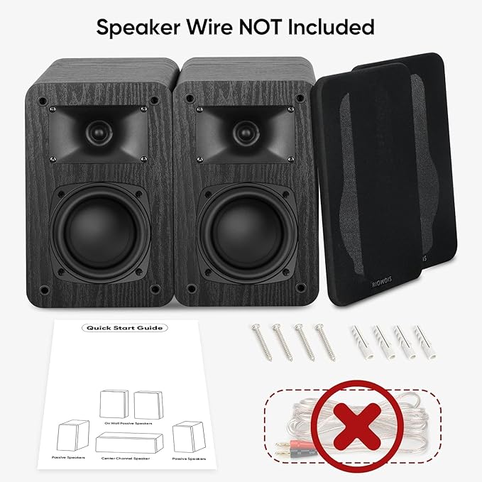 Saiyin Passive Bookshelf Speakers, 2-Way Passive Speakers, 3.5" Woofer & Silk Horn Tweeter, 60Hz Bass for Home/Office/Theater Pair (Needs Amplifier or Receiver to Operate)