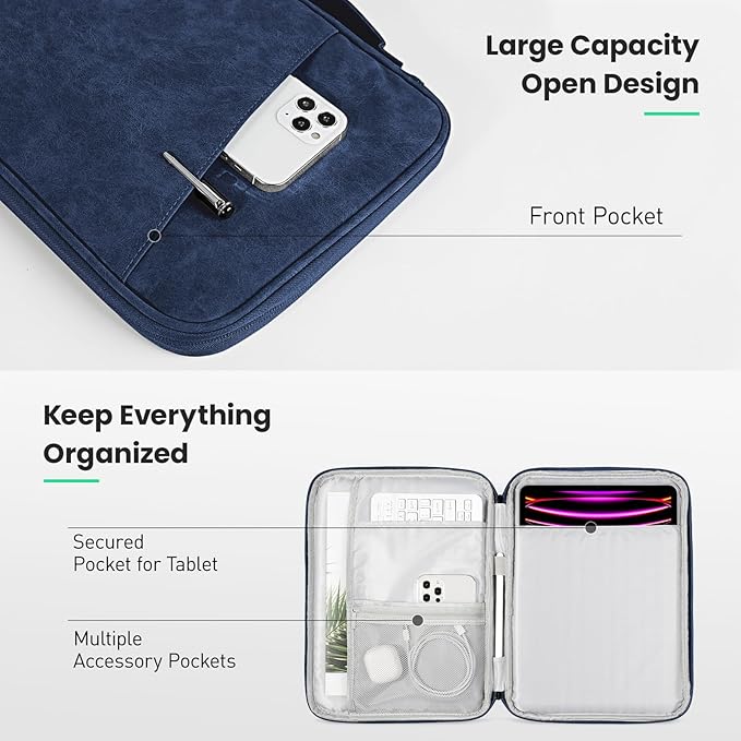 DTTO Tablet Sleeve Bag for New 13 Inch iPad Pro M4/iPad Air M2 2024, 12.9 Inch iPad Pro 6/5/4/3, 12.4 Inch Galaxy Tab S8+/S9+/S9 FE+, Surface Pro 9/8, Waterproof Travel for iPad Case Bag, Navy Blue