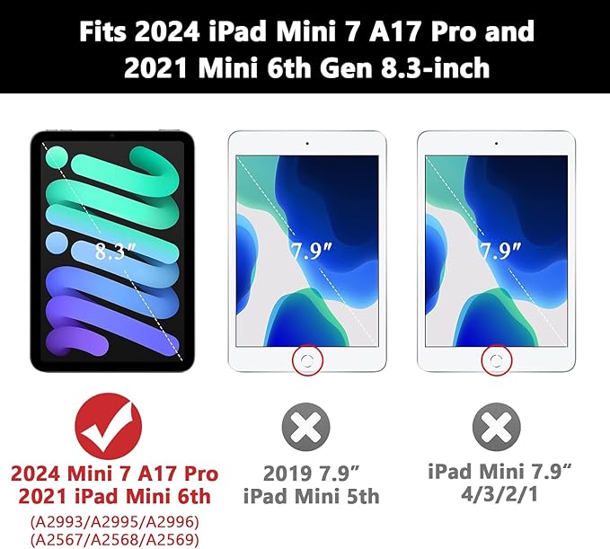 Grifobes Case for iPad mini 7th 2024 (A17 Pro) / Mini 6th Generation 2021 8.3", Heavy Duty Shockproof Cover with Pencil Holder Stand, for i Pad Mini 7/6 Gen 8.3 inch Case (Black+Red+Red)