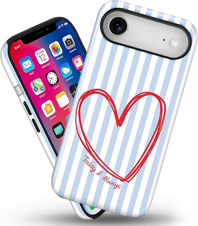 Magnetic for iPhone 17 Air Case Cute Blue Heart Stripes Phone Case, Love Shockproof Slim TPU and Hard PC Protective Phone Cover Compatible with MagSafe Designed for Women Girls