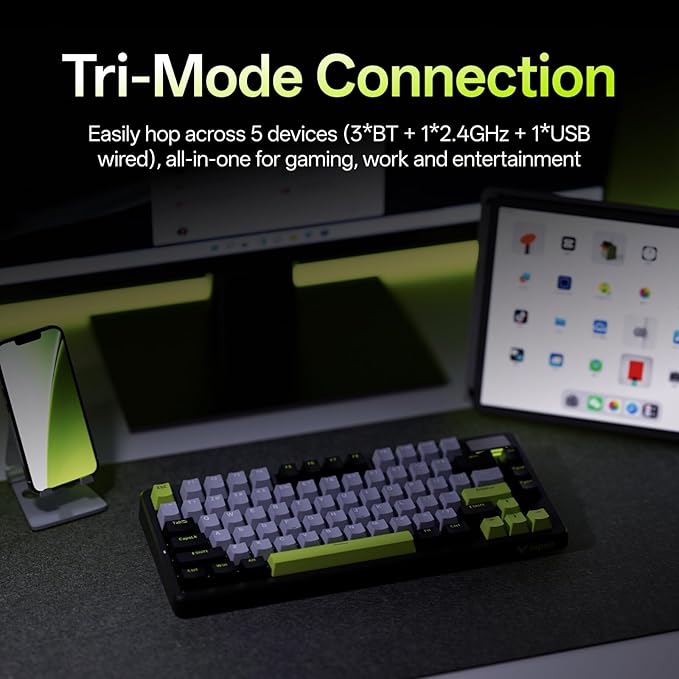Rapoo V700DIY-75 Wireless Mechanical Keyboard, BT5.0 + 2.4GHz, Hot Swappable Custom Gaming Keyboard, Speed Silver Linear Switch, 16.8M Per-Key RGB, Gasket Mount, Creamy Sound, Full NKRO Anti-Ghosting