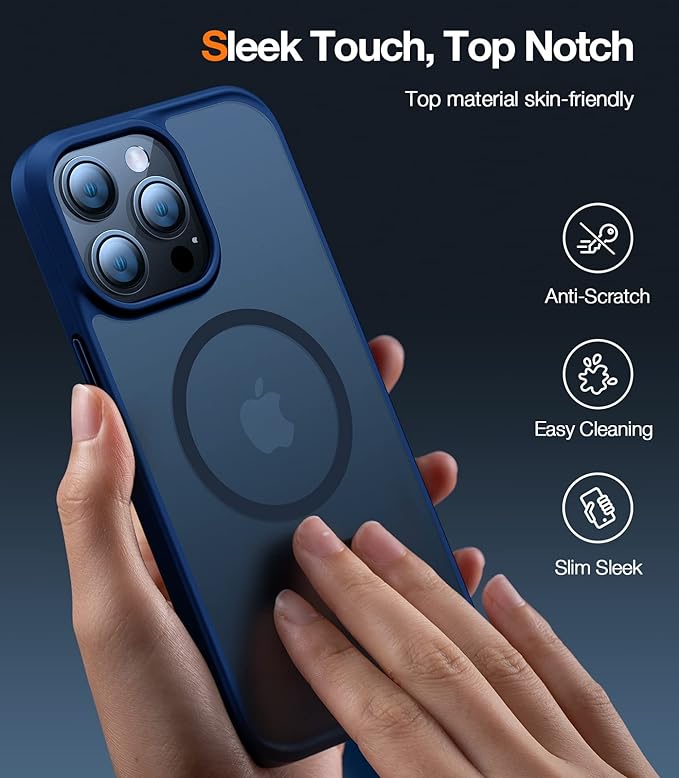 TORRAS Magnetic Designed for iPhone 13 Pro Max Case, [Military Grade Drop Tested] [Compatible with MagSafe] Shockproof Translucent Hard Back Soft Slim, Navy Blue