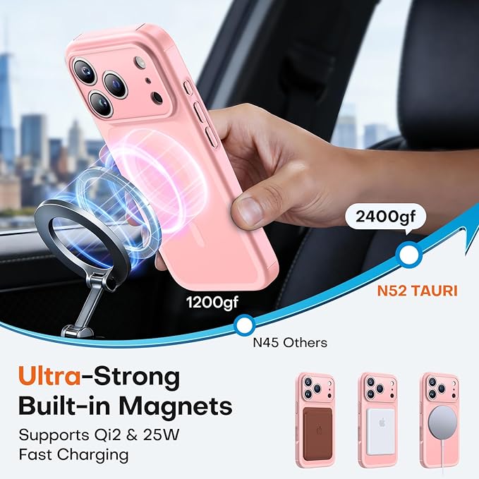 TAURI for iPhone 17 Pro Case, Compatible with MagSafe, (Full Camera Protection) Camera Control Cover Solid-Color Matte Magnetic Phone Case for 17 Pro 6.3", Pink
