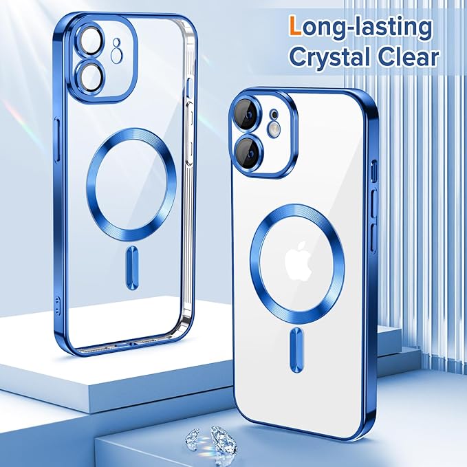 Hython Magnetic Clear for iPhone 11 Case with Camera Lens Protector [Compatible with MagSafe] Luxury Plating Edge Slim Soft TPU Cover Protective Phone Case for iPhone 11 6.1", Deep Blue