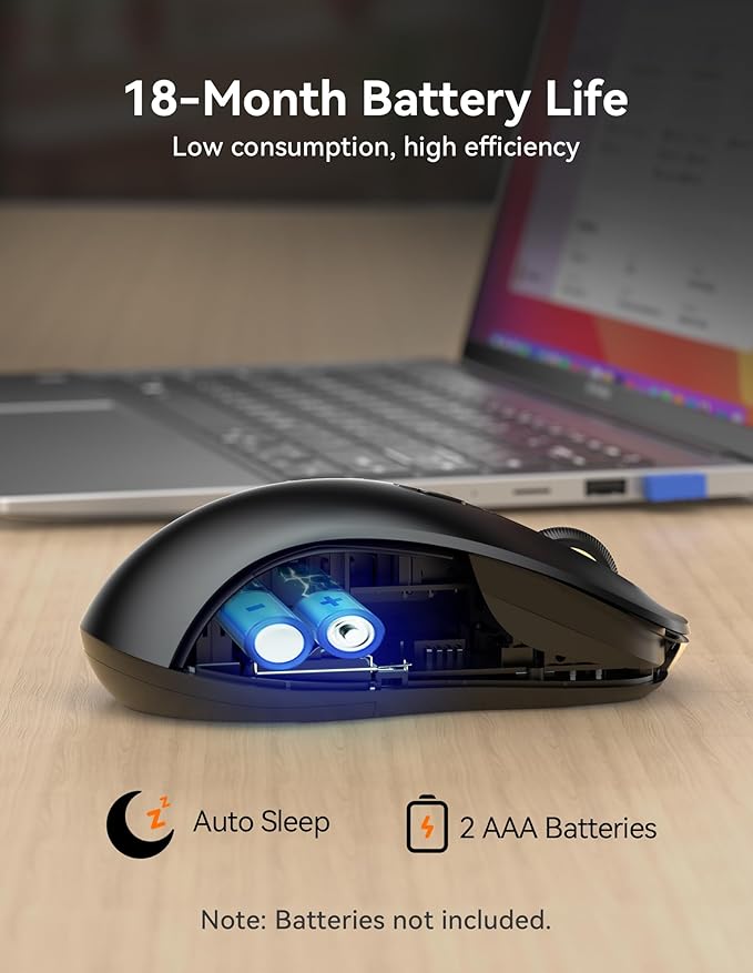 TECKNET Rechargeable Bluetooth Mouse, [ USB + BT5.0 + BT3.0 ] Wireless Mouse, Ergonomic Design, Silent Click, 6-Level 4800 DPI Wireless Mice, 3-Device Switching for Laptop, Computer, MacBook（Charcoal）