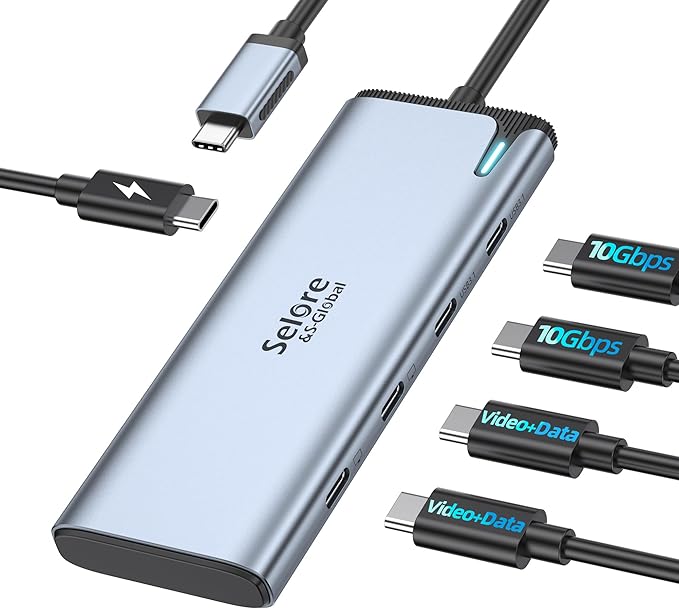Selore USB-C Video Hub with Dual 4K@60Hz Video Output, 5-in-1 USB-C Splitter with 2 Video Output,10Gbps Data Transfer,100W PD,MST Docking Station Dual Monitor for Win&Mac Laptop iPad Phone (No Driver)