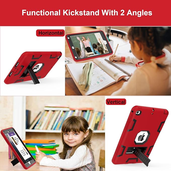 CCMAO iPad mini 5 Case 2019, iPad mini 4 Case 2015, Heavy Duty Shockproof Hybrid Protective Cover for iPad mini 5th/4th Generation 7.9 inch, for Kids Boys Child, Red+Black