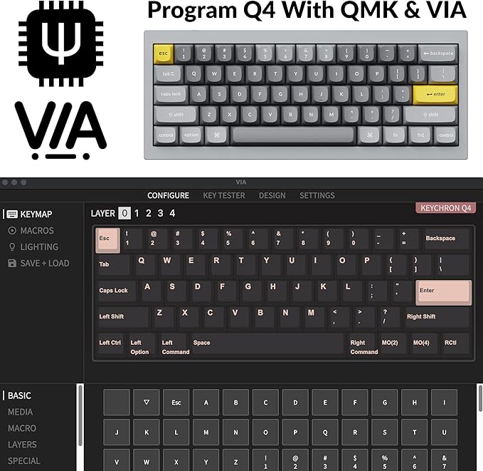 Keychron Q4 Wired Custom Mechanical Keyboard, QMK/VIA Programmable Macro, Full Aluminum, Hot-Swappable Gateron G Pro Blue Switch, 60% Layout Double Gasket Compatible with Mac and Windows - Blue
