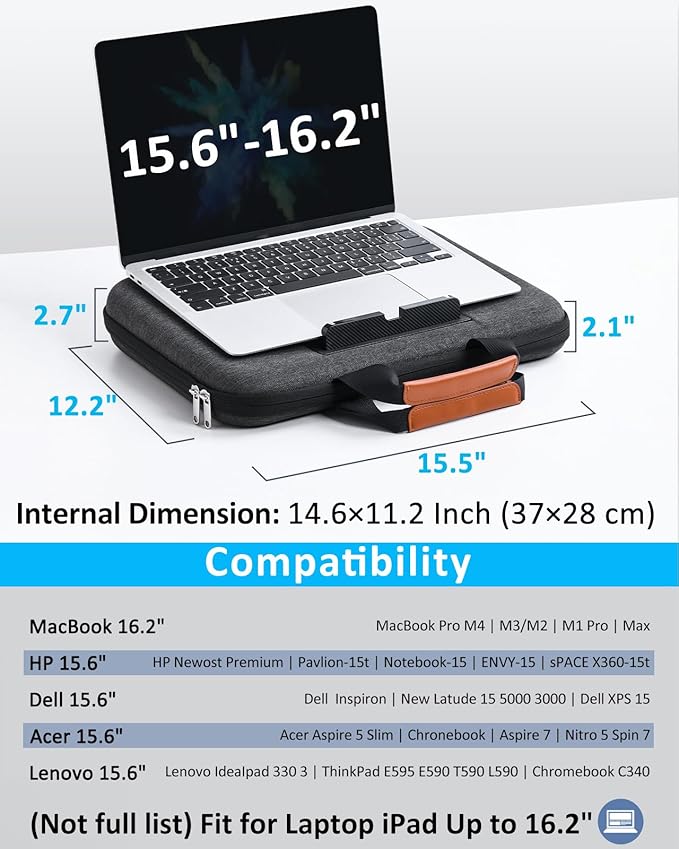Hard Laptop Case 15.6 Inch for HP Dell Lenovo ASUS Acer - 2 in 1 Laptop Sleeve & Lap Desk with Stopper and Book Clip, Shockproof Waterproof 16.2 MackBook Pro Case - Black