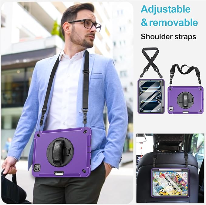 Case for iPad Pro 11 M5 2025/ M4 2024: Protective Cover for iPad Pro 11 Inch 5th Generation with Screen Protector- Stand- Handle- Shoulder Strap- Pencil Holder- Yellow