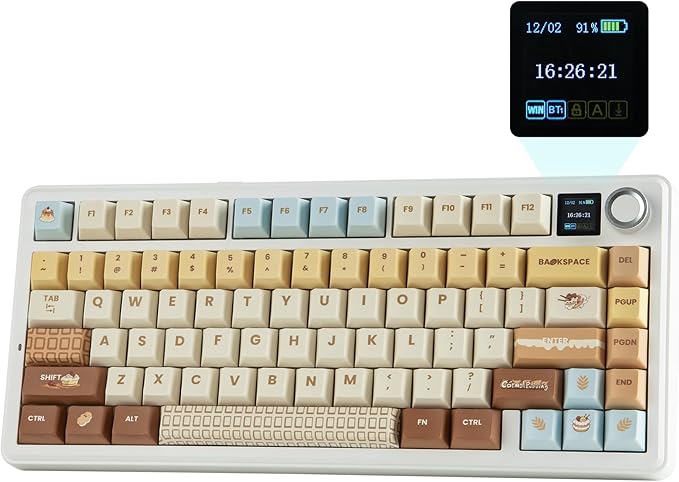EPOMAKER X Aula F75 MAX Wireless Mechanical Keyboard with TFT Screen and Knob, Gasket Keyboard in 75% Layout, Hot Swappable Gaming Keyboard for PC/Mac/Linux (Caramel)