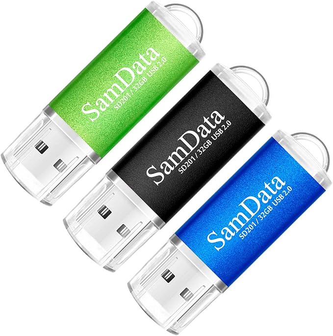 SamData 3 Pack 32GB USB Flash Drives USB 2.0 Thumb Drives Memory Stick Jump Drive Zip Drive, 3 Colors: Black Blue Green