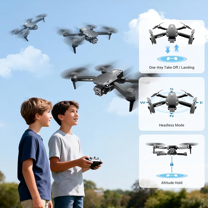 Drone with Camera for Adults Kids Beginner with 2 Batteries Mini Drone One Key Take Off/Land FPV Drone with Brushless Motor, Altitude Hold, 3D Flips