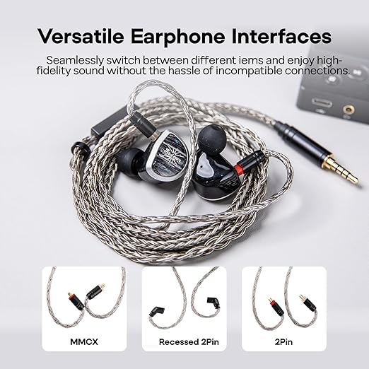 Linsoul Tripowin Zonie HiFi in-Ear Monitor Upgrade Cable, with Omni Mic, 16-Core Silver-Plated SPC Earphone Cable, Type-C/3.5mm Options, 1.25m SPC Tangle-Free Wire for Audiophiles(3.5MM,2PIN)