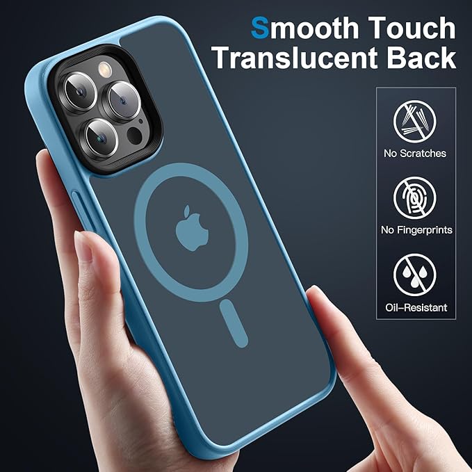 Magnetic Case for iPhone 14 Pro Max Case [10FT-Grade Drop Tested & Compatible with MagSafe] Translucent Anti-Fingerprint Anti Shockproof Protective Shell 6.7 Inch, Light Blue