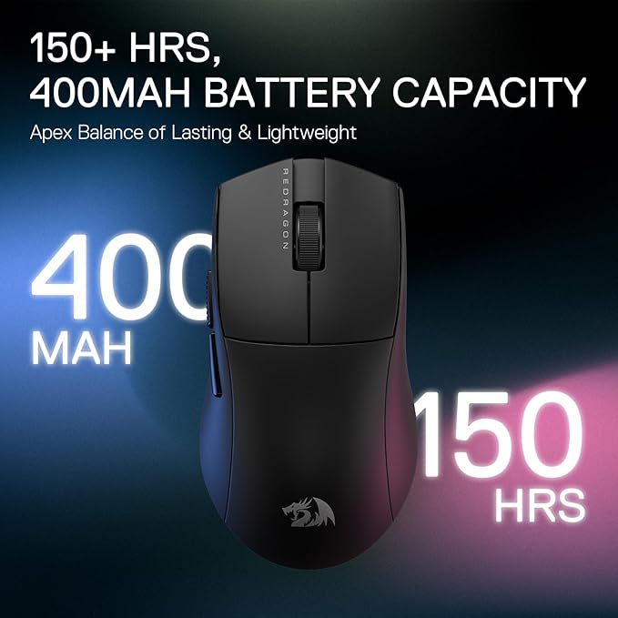 Redragon M916 PRO 3-Mode Wireless Gaming Mouse, 55G Ultra-Light 26K DPI Mouse w/Ergonomic Natural Grip Build, Full Programmable Buttons, Software Supports DIY Keybinds & DPI