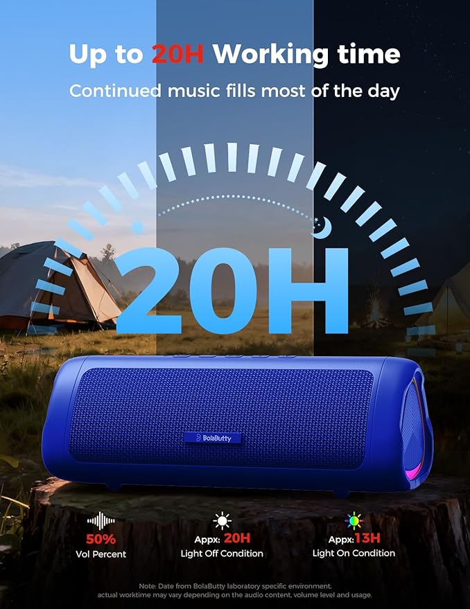 BolaButty Bluetooth Speaker Portable Wireless, IPX5 Waterproof, Up to 20H Playtime, TWS Pairing, BT5.3, for Home/Party/Outdoor/Camping/Beach Essentials, Birthday Gift (Blue)