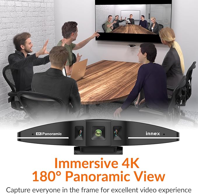 Innex C831 180° Panoramic 4K Wide Angle Webcam with Microphone, AI Facial Tracking for Windows, Mac, Easy Setup Conference Room Camera with Flexible View Angle for Meeting Room, Huddle Space