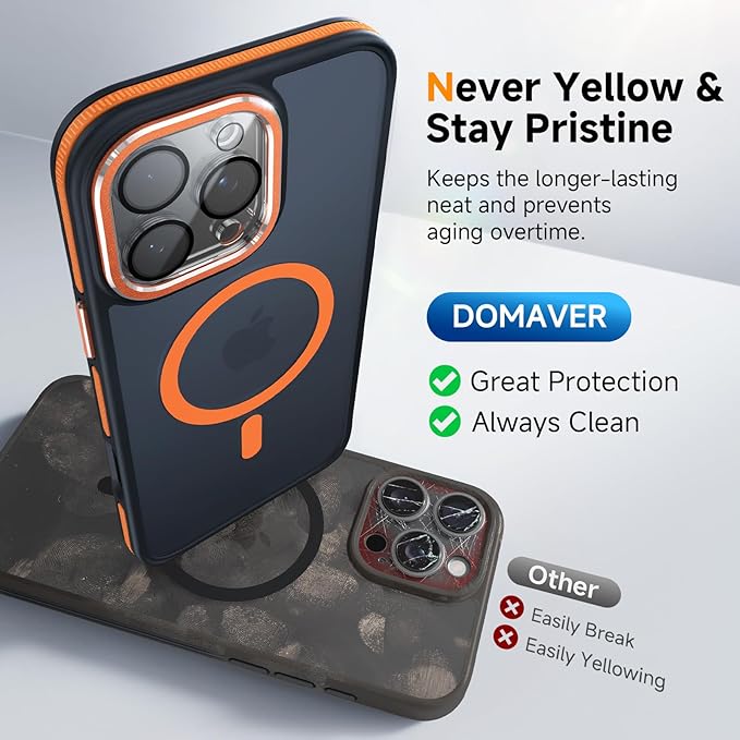 Magnetic 3 in 1 for iPhone 16 Pro Case, [Omni-Directional Protection] with 1x Screen Protector + 1x Camera Cover, [Seamless Work with Magsafe] Shockproof Slim Thin Case for iPhone 16 Pro Cosmic Orange