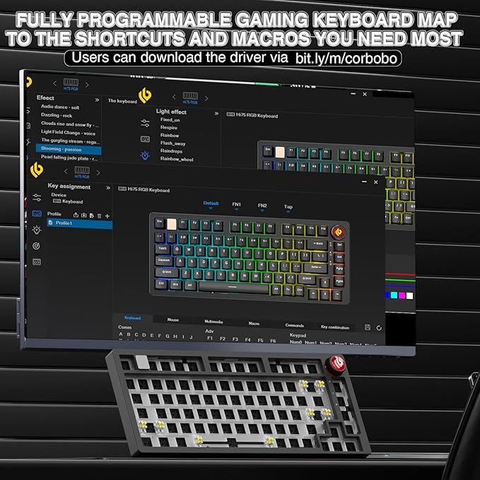 CORBOBO LEOBOG Hi75C Upgraded Wired Mechanical Keyboard Kit – Aluminum Alloy Gasket Mount 75% Barebones DIY Base with Hot Swap, RGB Backlighting & Volume Knob – Enhanced Custom Gaming Keyboard Build