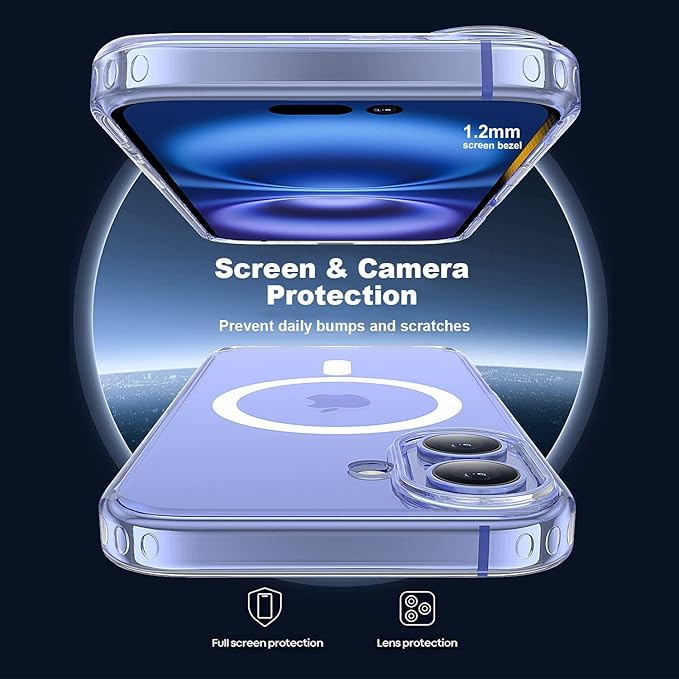 for iPhone 16 Case, Compatible with Magsafe [Yellowing Resistant] with 1X Screen Protector + 1X Camera Lens Protector, Military-Grade Protection, Clear Case for iPhone 16-Clear