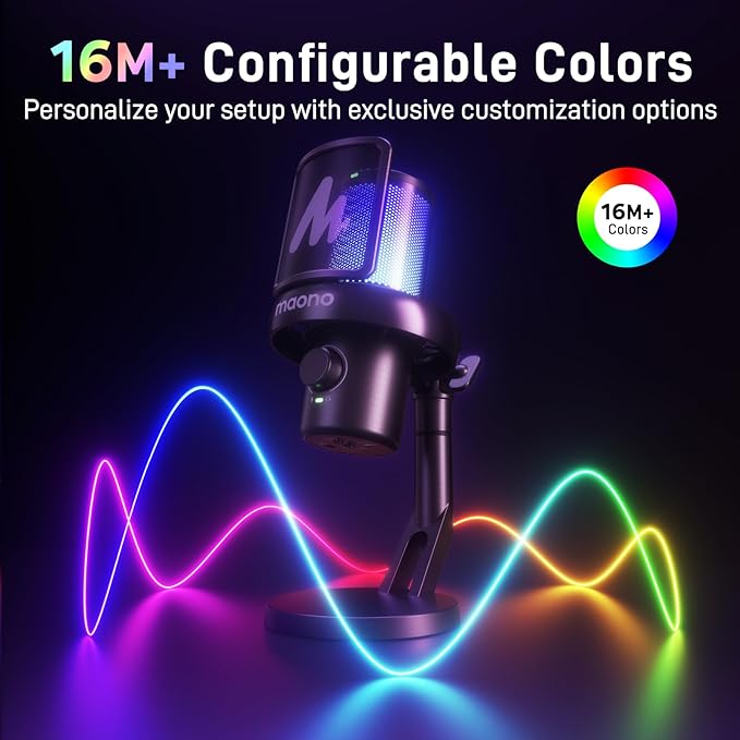 MAONO Wireless/USB Microphone for PC, Condenser Gaming Mic with Software AI Voice Change,3-Level Noise Cancellation,Custom RGB, for Streaming Recording Podcast PS5 PS4 Twitch YouTube, DM40 Pro