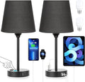 Black Lamp for bedrooms Set of 2 - Nightstand Bedroom Lamp with USB C Port and AC Outlet Charging, 3 Way Dimmable Touch Control Bed Side Table Lamp, Small Night Stand Light for Men/Kids