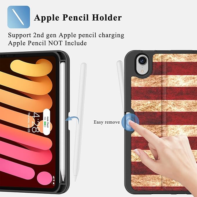 Supveco Case for iPad mini 7 (A17 Pro) 2024/iPad Mini 6 2021 8.3 Inch with Pencil Holder-[Auto Wake/Sleep],Slim Protective Case with Soft TPU Back Cover for iPad mini 7th/6th Generation-Flag