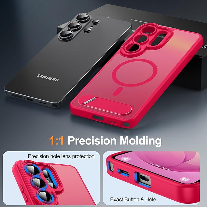 Magnetic for Samsung Galaxy S26 Ultra Case, [Compatible with MagSafe][Full Camera Protection][Built-in Invisible Kickstand] Translucent Matte Phone Case for S26 Ultra 6.9" - Hot Pink