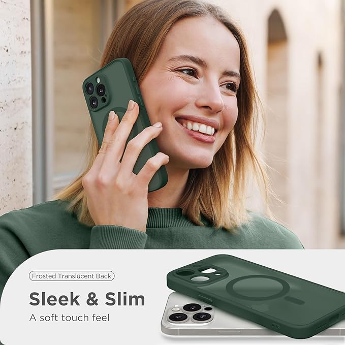 CAPRARO Magnetic for iPhone 13 Pro Case, [Compatible with MagSafe] [Full Camera Protection] Shockproof Protective Slim Translucent Matte Phone Case for iPhone 13 Pro 6.1'', Deep Green