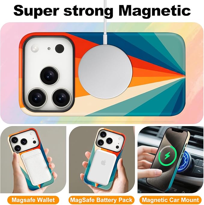 Magnetic for iPhone 17 Pro Case Cute Stripes Phone Case, Shockproof Slim TPU and Hard PC Protective Phone Cover Compatible with MagSafe Designed for Women Girls,Retro Diffuse