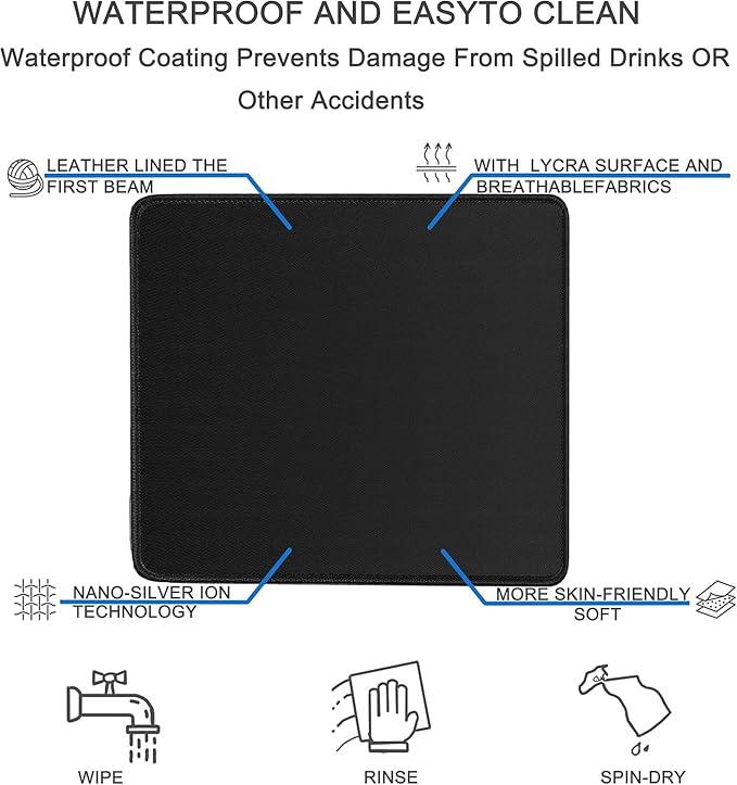 Mouse pad, Gaming Mouse pad Durable Stitched Edge, Premium-Textured Water Resist Mousepad, Non-Slip Rubber Base Mouse Pads for Computers, Laptop, Gaming, Home, Office, 11.8 x 9.9 in, Black