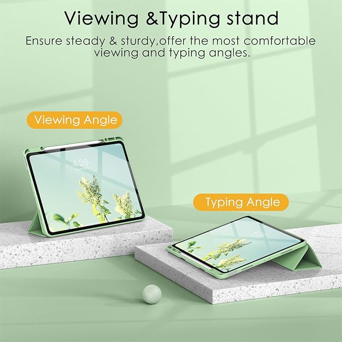 Soke Case for iPad Pro 12.9 Inch (6th/5th/4th/3rd Generation, 2022/2021/2020/2018) - Pencil Holder + Auto Sleep/Wake + Camera Protection, Transparent Shockproof Back Cover,Matcha Green