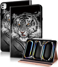 Case for iPad Pro 11 inch Case (M5/M4) 2025/2024, Premium Leather Folio Stand Cover with Auto Wake/Sleep, Pencil Holder and Card Slots - Black Tiger