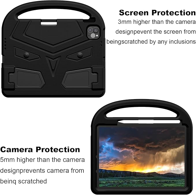 Kids Case for Apple iPad Air 11-inch M3 (2025) /M2 (2024) with Pencil Holder/Handle/Kickstand Lightweight Soft EVA Foam Shockproof Stand Tablet Cover for iPad Air 11" M3/M2, Black Bird