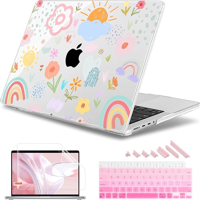 May Chen for 2026 MacBook Pro 14-inch M5 M4 M3 M2 M1 Pro/Max Chip, Release 2026 2025-2021, Model A3427 A3426 A3434 A3112 A3401 A3185, Plastic Hard Shell with Keyboard Cover, Rainbows Flowers