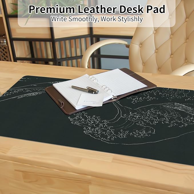 Japanese Gaming Mouse Pad Abstract Black Mouse Pad Clearance Overstock Limited Stock Discontinued Size 31.5x11.8 Inch Black Sea Wave Texture Non-Slip Keyboard Mouse Mat