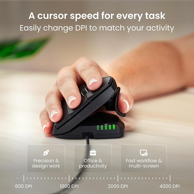 Contour Unimouse Ergonomic Vertical Mouse Adjustable 35°-70° Tilt Angle, 6 Programmable Buttons for Productivity, Customizable Thumb Rest for Wrist Pain Relief | Plug & Play Mac/PC - Wired - Right