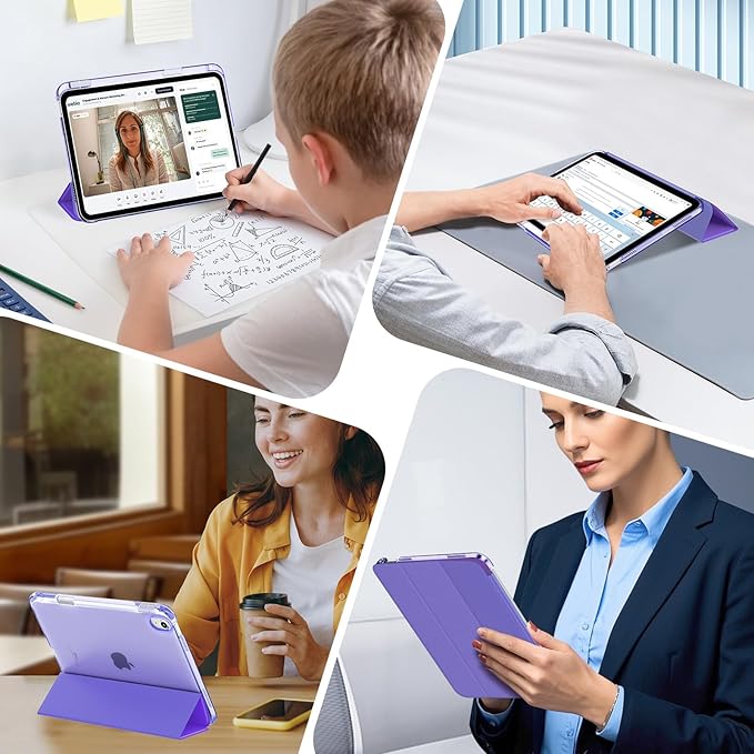 MoKo for iPad Air 11 inch Case (M4/M3/M2) 2026/2025/2024, iPad Air 5th/4th Gen 10.9 inch Case 2022/2020 with Pencil Holder, Slim Light Trifold Cover with Hard PC Translucent Back Shell, Deep Purple