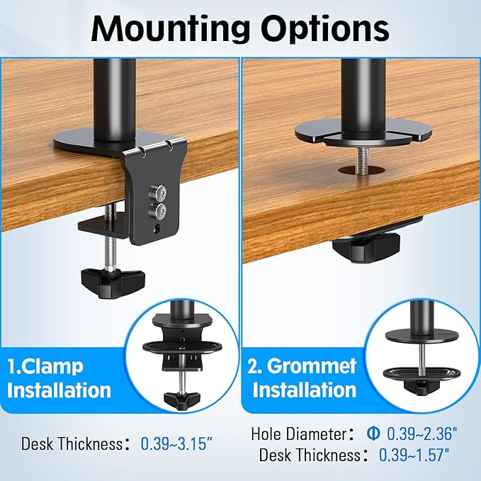 MOUNTUP Dual Monitor Stand, Vertical Monitor Mount for 2 Max 32 inch Stack Screen Monitors, Height Adjustable, Swivel, Tilt Monitor Desk Mount with C Clamp Grommet Base, Home Office