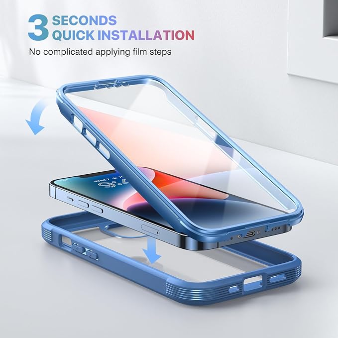Diaclara Designed for iPhone 14 Case, Full Body Rugged Case with Built-in Touch Sensitive Anti-Scratch Screen Protector, with Camera Lens Protector for iPhone 14 6.1" (Elegant Blue)