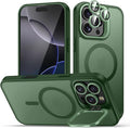 TOBOVON for iPhone 16 Pro Max Case, Compatible with MagSafe, Built-in Camera Ring Stand, with Individual Camera Cover, Translucent Matte Military-Grade Drop Protection Magnetic Case, Green