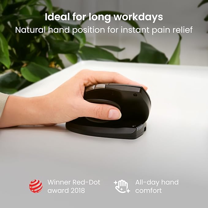 Contour Unimouse Ergonomic Vertical Mouse Adjustable 35°-70° Tilt Angle, 6 Programmable Buttons for Productivity, Customizable Thumb Rest for Wrist Pain Relief | Plug & Play Mac/PC - Wireless - Left