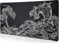 Waterproof Mouse Pad, Japanese Sea Wave Large Keyboard Pad with Anti-Slip Base, Extended Kanagawa Mat Desk Pad, for Gamer, Office & Home, Off to College/Back to School, 31.50"x11.81"