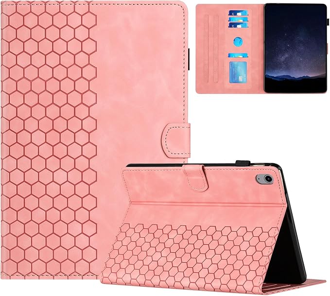 DTangLsm for iPad A16 Case iPad 11th Generation Case 11-inch 2025, iPad 10th Generation Case 10.9-inch 2022, Smart PU Leather Folio Stand Cover with Pencil Holder, Auto Wake/Sleep, Honeycomb Pink