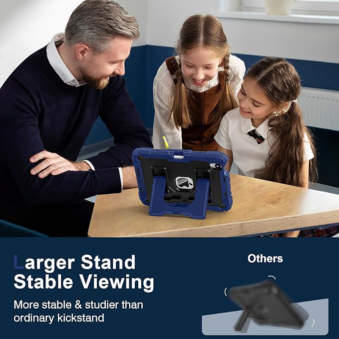 Kids Friendly Case for Apple iPad mini 7 A17 Pro 2024/iPad Mini 6 2021 8.3 Inch 7th/6th Gen Case with Pencil Holder & Shoulder Strap, Shockproof Kickstand Hard Shell Protective Cover,Blue+Black