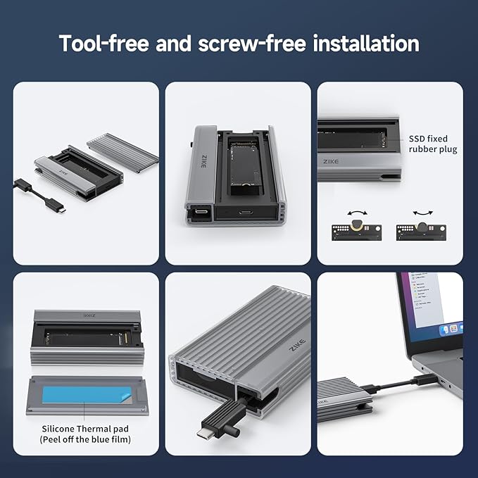 ZIKE ZikeDrive Z666 40Gbps M.2 NVMe SSD Enclosure USB 4.0 up to 3811MB/s Aluminum Case, Compatible with Thunderbolt 4 M.2 M-Key 2280, USB 4 USB 3.2 Gen2/Gen1 PCI-E Gen 4x4 Tool-Free Installation