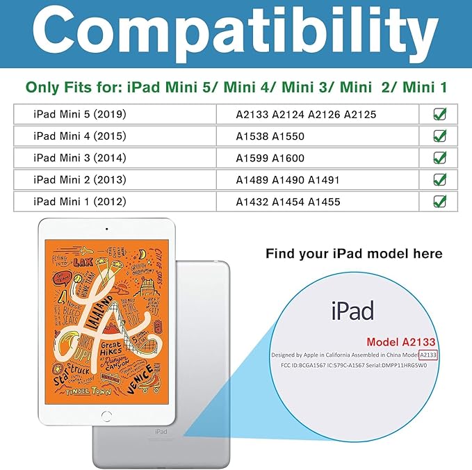 Case for iPad mini 5 (5th Generation,2019), iPad mini 4 3 2 1 Case 7.9 Inch with Auto Wake/Sleep & Elastic Band & Card Slot/Holder, Multi-Angle Viewing Stand Cover - Gradation