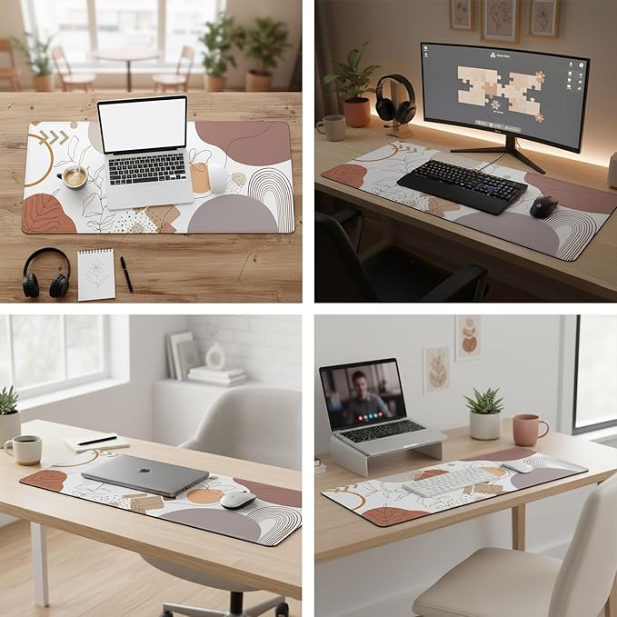XXL Extended Gaming Mouse Pad (47.2 x 23.6 Inch), Giant Boho Desk Mat for Full Coverage, Abstract Line Art Terracotta Design, Waterproof Non-Slip Laptop Blotter, Premium Minimalist Protector